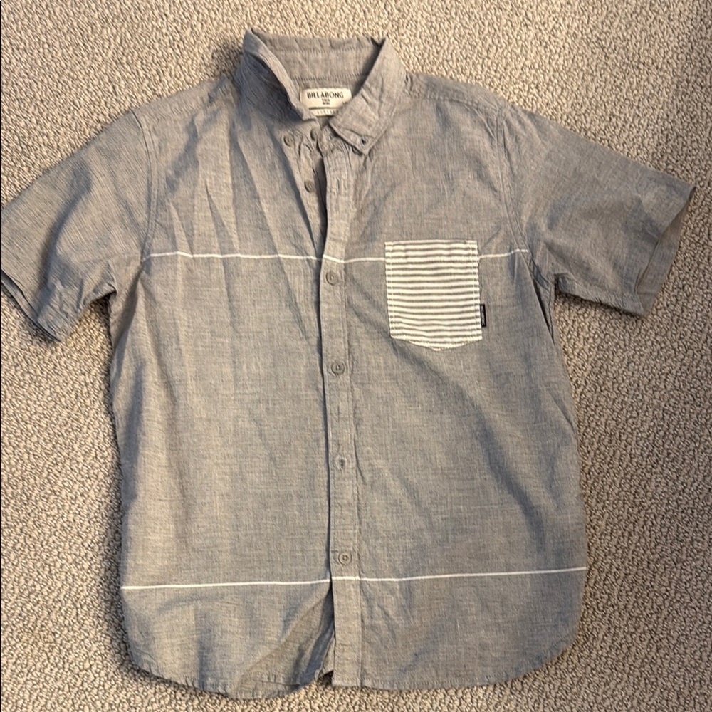 Billabong Kids Blue and White Striped Pocket Shirt